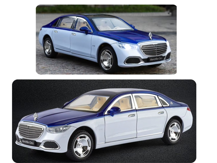 Masina metalica cu Cheie, tip Mercedes Maybach S 680, Usile se deschid din Cheie, Sunete si lumini, Cablu USB, Capota si portbagaj mobile, scara 1:24, Alb, 20cm [6]