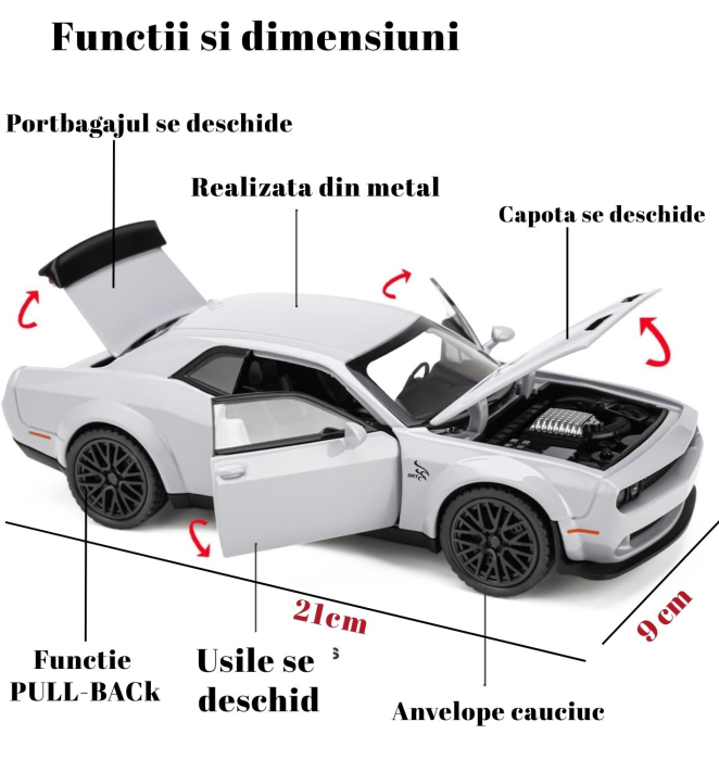 Masina metalica, Dodge, cu Efecte Aburi, Lumini, Sunete, Gri, 21cm [2]