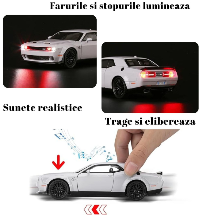 Masina metalica, Dodge, cu Efecte Aburi, Lumini, Sunete, Gri, 21cm [3]