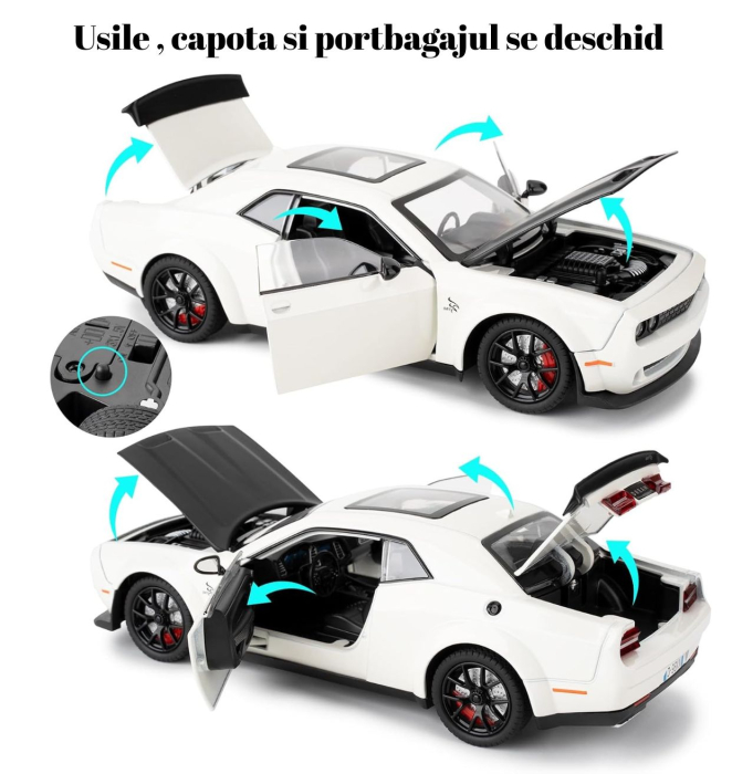 Masinuta metalica Dodge cu efecte de aburi, lumini si sunete, 21cm, Alb [4]