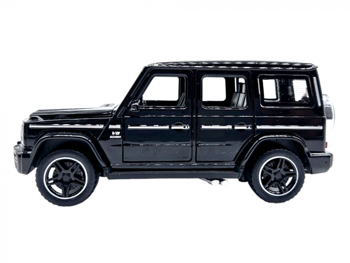 Masina metalica jeep Mercedes G Class cu rulota, Usile, capota si portbagajul se deschid, Sunete si lumini, 34 cm, Negru, Scara 1:32, Replica [11]
