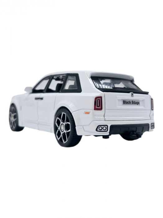 Masina metalica jeep tip Rolls Royce cu rulota, Usile, capota si portbagajul se deschid, Sunete si lumini, 34 cm, Alb, Scara 1:32 [11]