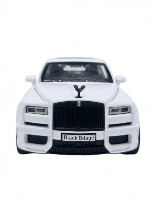 Masina metalica jeep tip Rolls Royce cu rulota, Usile, capota si portbagajul se deschid, Sunete si lumini, 34 cm, Alb, Scara 1:32 [14]