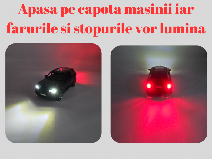 Masina metalica jeep tip Rolls Royce cu rulota, Usile, capota si portbagajul se deschid, Sunete si lumini, 34 cm, Negru, Scara 1:32 [4]