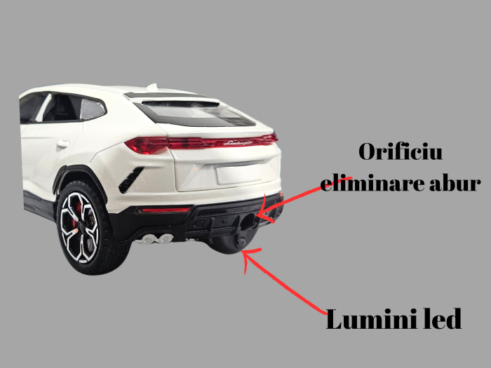 Masina metalica Lamborghini Urus, efecte fum, Sunete realistice, Farurile si stopurile lumineaza, Capota, portbagajul si cele 4 usi se deschid, Baterii incluse, 21cm, Alb, Replica [4]