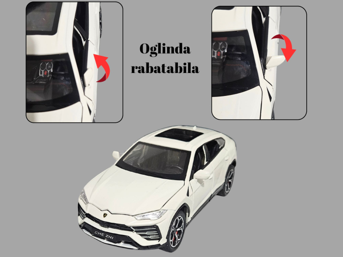 Masina metalica Lamborghini Urus, efecte fum, Sunete realistice, Farurile si stopurile lumineaza, Capota, portbagajul si cele 4 usi se deschid, Baterii incluse, 21cm, Alb, Replica [5]