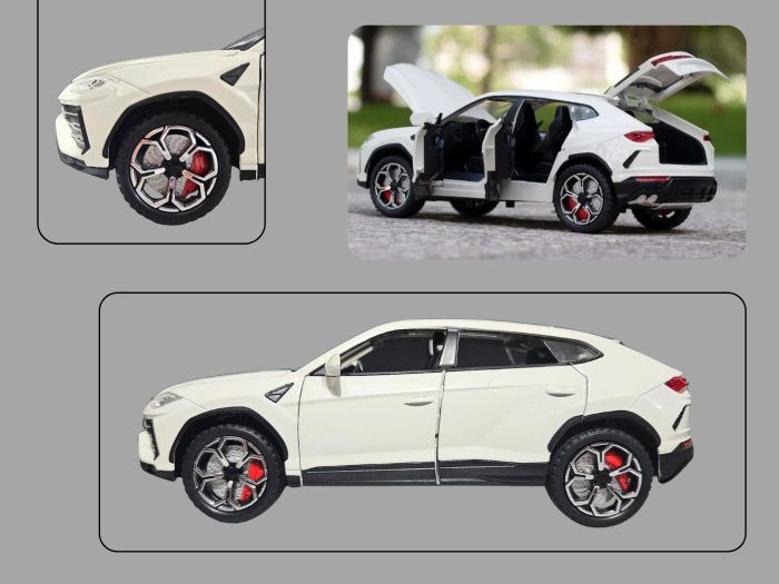 Masina metalica Lamborghini Urus, efecte fum, Sunete realistice, Farurile si stopurile lumineaza, Capota, portbagajul si cele 4 usi se deschid, Baterii incluse, 21cm, Alb, Replica [6]
