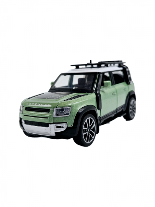 Masina metalica Land Rover Defender cu accesorii, Sunete realistice, Farurile si stopurile lumineaza, Usile, capota si portbagajul se deschid, Baterii incluse, 16cm, Verde, Scara 1:32, Replica [7]