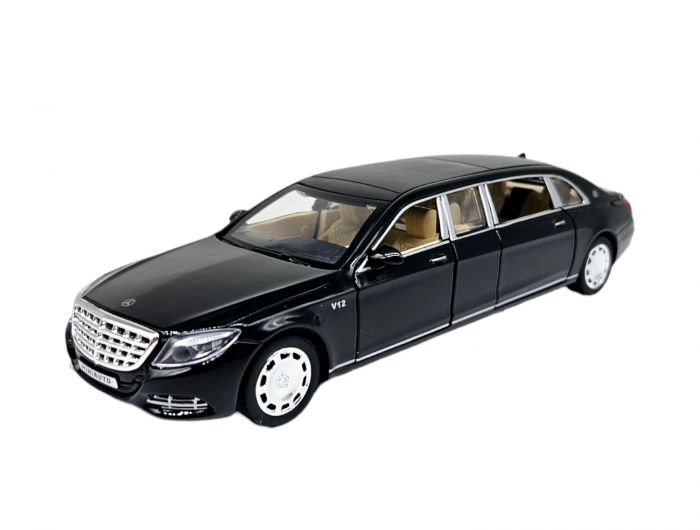 Masina metalica limuzina Mercedes S650 Maybach, 3 sunete, farurile si stopurile lumineaza, usile, capota si portbagaj se deschid, Baterii incluse, 20cm, Negru, Replica [7]