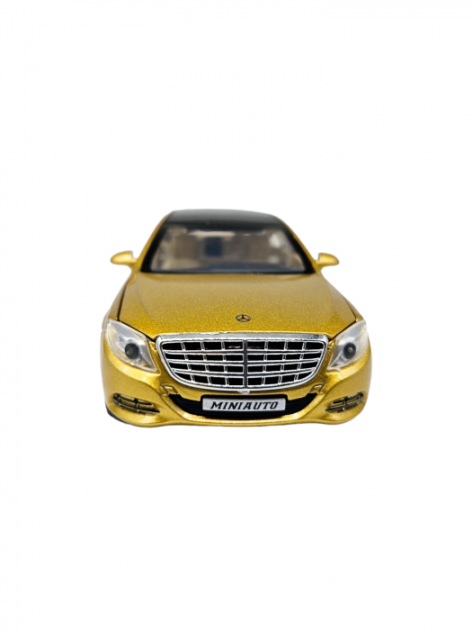 Masina metalica limuzina Mercedes S650 Maybach, 3 sunete, farurile si stopurile lumineaza, usile, capota si portbagaj se deschid, Baterii incluse, 20cm, Auriu, Replica [6]