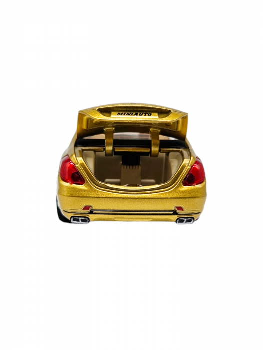 Masina metalica limuzina Mercedes S650 Maybach, 3 sunete, farurile si stopurile lumineaza, usile, capota si portbagaj se deschid, Baterii incluse, 20cm, Auriu, Replica [7]