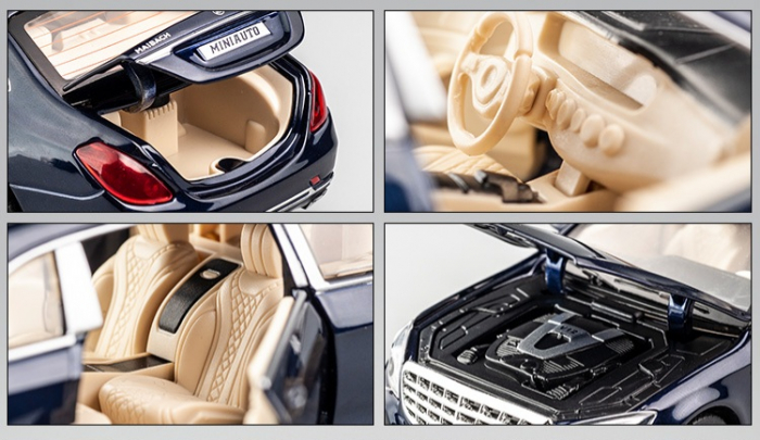 Masina metalica limuzina Mercedes S650 Maybach, 3 sunete, farurile si stopurile lumineaza, usile, capota si portbagaj se deschid, Baterii incluse, 20cm, Negru, Replica [4]
