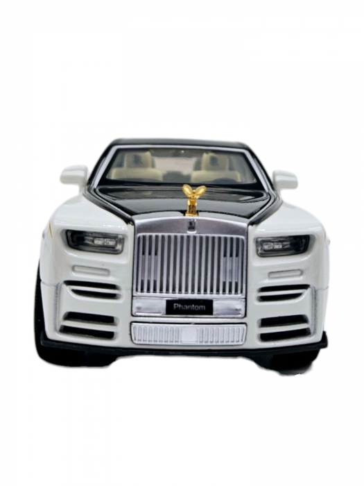 Masina metalica limuzina Rolls Royce Phantom, 3 sunete realistice, Farurile si stopurile lumineaza, Usile, capota si portbagajul se deschid, Baterii incluse, 18cm, Alb, Scara 1:32, Replica [5]