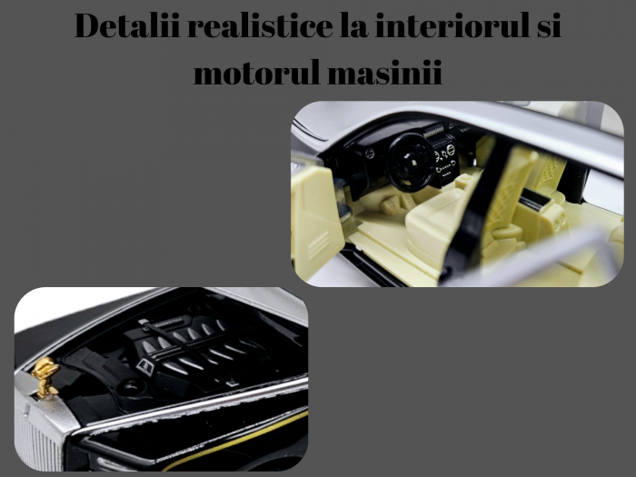 Masina metalica limuzina Rolls Royce Phantom, 3 sunete realistice, Farurile si stopurile lumineaza, Usile, capota si portbagajul se deschid, Baterii incluse, 18cm, Negru, Scara 1:32, Replica [3]