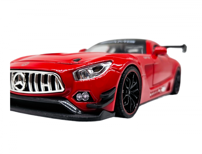 Masina metalica Mercedes AMG GT-R, cu sunete realistice, farurile si stopurile lumineaza, usile, capota si portbagaj se deschid, baterii incluse, 20cm, Rosu, Replica [10]