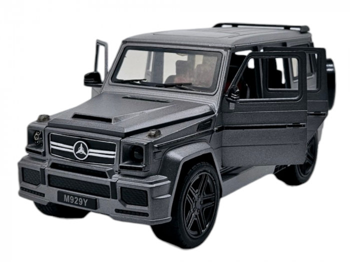Masina metalica Mercedes G-Class G65, 3 sunete realistice, Farurile lumineaza, Usile, capota si portbagajul se deschid, Baterii incluse,  21cm, Gri, Replica [1]