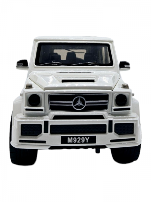Masina metalica Mercedes G-Class G65, 3 sunete realistice, Farurile lumineaza, Usile, capota si portbagajul se deschid, Baterii incluse,  21cm, Alb, Replica [8]