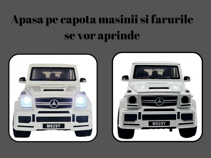 Masina metalica Mercedes G-Class G65, 3 sunete realistice, Farurile lumineaza, Usile, capota si portbagajul se deschid, Baterii incluse,  21cm, Alb, Replica [2]