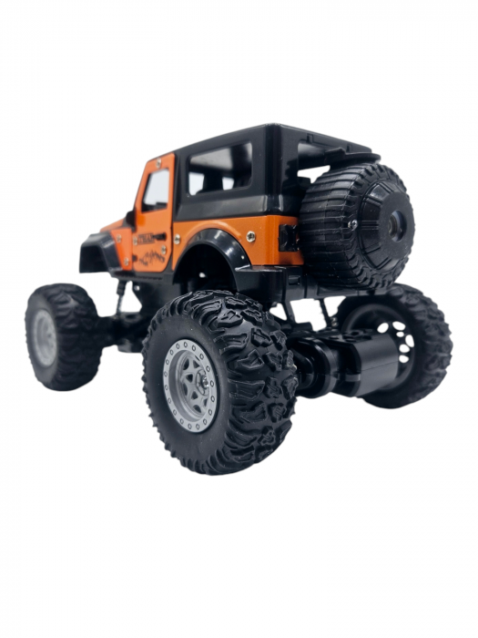 Masina metalica Monster Truck cu telecomanda, Efecte de Fum, Lumini, Usile se deschid, Baterie reincarcabila, Cablu USB, Amortizoare, 22cm, Portocaliu, Ergino [8]