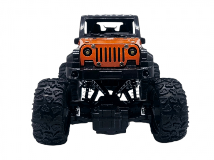 Masina metalica Monster Truck cu telecomanda, Efecte de Fum, Lumini, Usile se deschid, Baterie reincarcabila, Cablu USB, Amortizoare, 22cm, Portocaliu, Ergino [6]