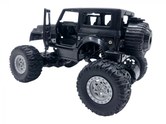 Masina metalica Monster Truck cu telecomanda, Efecte de Fum, Lumini, Usile se deschid, Baterie reincarcabila, Cablu USB, Amortizoare, 22cm, Negru, Ergino [8]