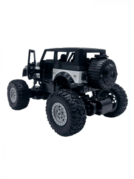 Masina metalica Monster Truck cu telecomanda, Efecte de Fum, Lumini, Usile se deschid, Baterie reincarcabila, Cablu USB, Amortizoare, 22cm, Gri, Ergino [8]