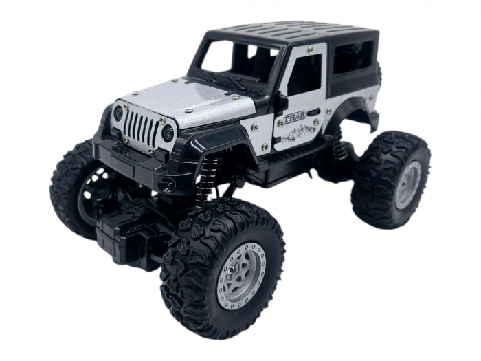 Masina metalica Monster Truck cu telecomanda, Efecte de Fum, Lumini, Usile se deschid, Baterie reincarcabila, Cablu USB, Amortizoare, 22cm, Gri, Ergino [9]