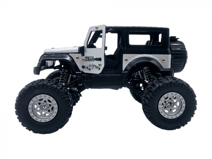Masina metalica Monster Truck cu telecomanda, Efecte de Fum, Lumini, Usile se deschid, Baterie reincarcabila, Cablu USB, Amortizoare, 22cm, Gri, Ergino [7]