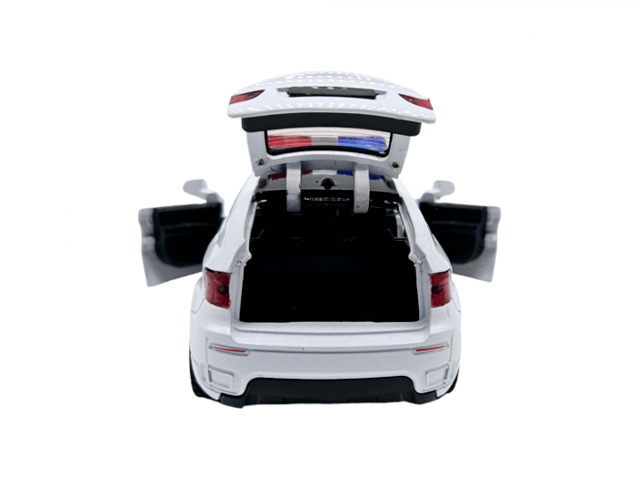 Masina metalica Politie BMW X6, Sunete realistice, Farurile si girofarele lumineaza, Usile, capota si portbagajul se deschid, Baterii incluse, 15cm, Replica [5]