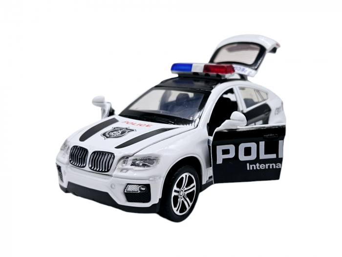 Masina metalica Politie BMW X6, Sunete realistice, Farurile si girofarele lumineaza, Usile, capota si portbagajul se deschid, Baterii incluse, 15cm, Replica [1]