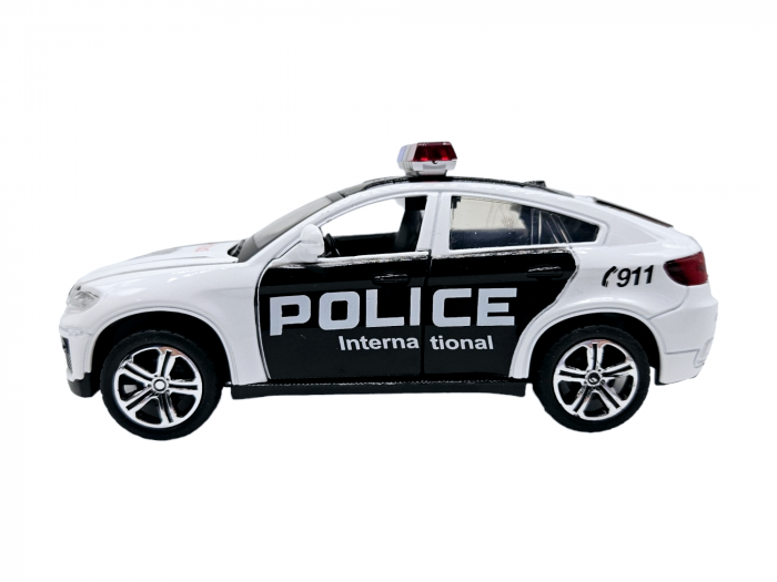 Masina metalica Politie BMW X6, Sunete realistice, Farurile si girofarele lumineaza, Usile, capota si portbagajul se deschid, Baterii incluse, 15cm, Replica [7]