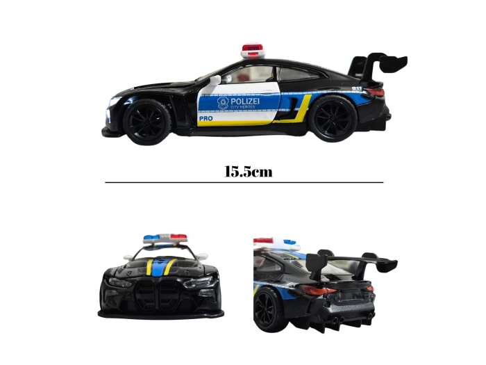 Masina Metalica Politie tip BMW M3, Sunete si Lumini, Usi Mobile, Pull-Back, 15.5cm, Negru [2]