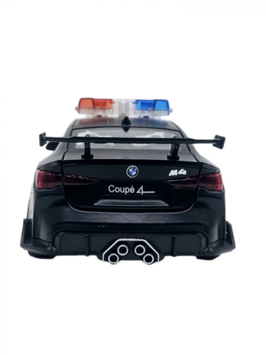 Masina metalica Politie tip BMW M4 Coupe, Sunete si lumini, Usile, capota si portbagajul se deschid, Baterii incluse, 16cm, Scara 1:32, Negru [7]