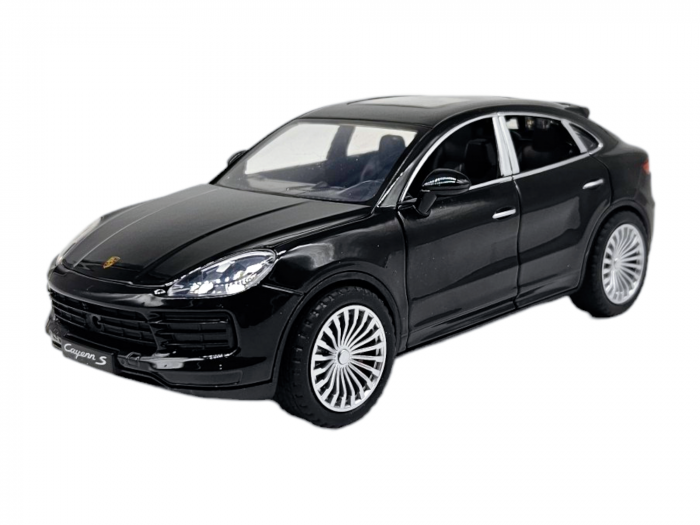 Masina metalica Porsche Cayenne GTS, Sunete realistice, Farurile si stopurile lumineaza, Usile, capota si portbagajul se deschid, Baterii incluse, 21cm, Negru, Replica [8]