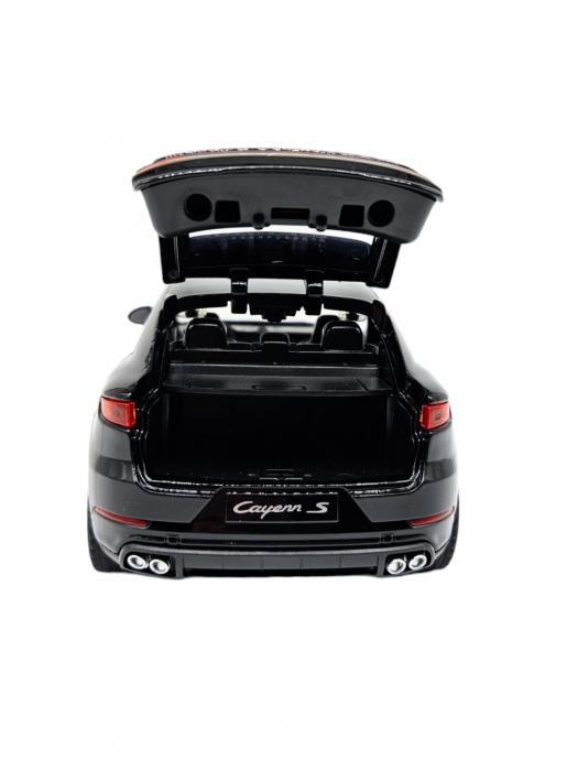 Masina metalica Porsche Cayenne GTS, Sunete realistice, Farurile si stopurile lumineaza, Usile, capota si portbagajul se deschid, Baterii incluse, 21cm, Negru, Replica [7]