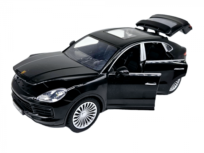 Masina metalica Porsche Cayenne GTS, Sunete realistice, Farurile si stopurile lumineaza, Usile, capota si portbagajul se deschid, Baterii incluse, 21cm, Negru, Replica [6]