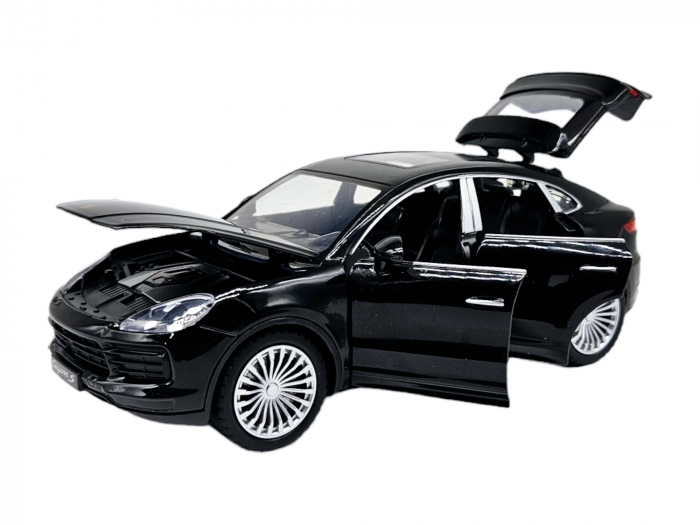 Masina metalica Porsche Cayenne GTS, Sunete realistice, Farurile si stopurile lumineaza, Usile, capota si portbagajul se deschid, Baterii incluse, 21cm, Negru, Replica [1]