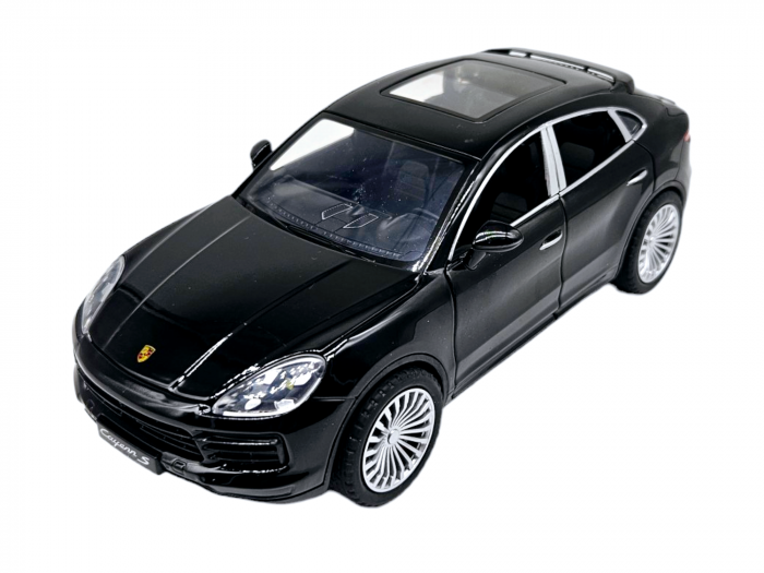Masina metalica Porsche Cayenne GTS, Sunete realistice, Farurile si stopurile lumineaza, Usile, capota si portbagajul se deschid, Baterii incluse, 21cm, Negru, Replica [10]
