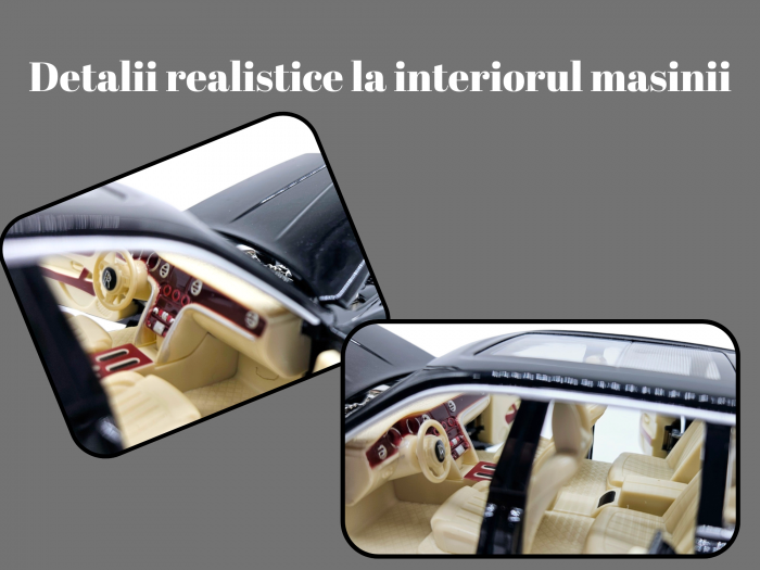 Masina metalica Rolls Royce Cullinan cu efecte de fum, Sunete realistice, Farurile si stopurile lumineaza, Capota, portbagajul si cele 4 usi se deschid, Baterii incluse, 21cm, Negru, Fara cutie, Repli [4]