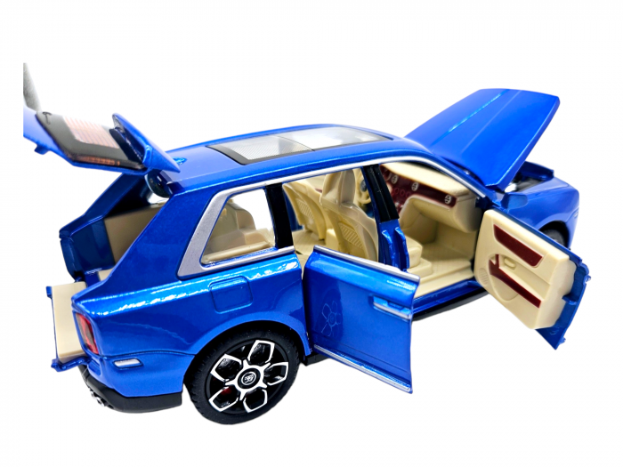 Masina metalica Rolls Royce Cullinan cu efecte de fum, Sunete realistice, Farurile si stopurile lumineaza, Capota, portbagajul si cele 4 usi se deschid, Baterii incluse, 21cm, Albastru, Fara cutie, Re [7]