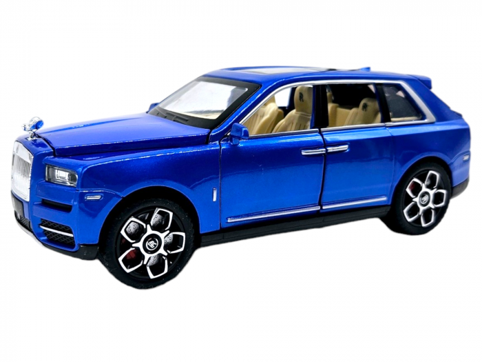 Masina metalica Rolls Royce Cullinan cu efecte de fum, Sunete realistice, Farurile si stopurile lumineaza, Capota, portbagajul si cele 4 usi se deschid, Baterii incluse, 21cm, Albastru, Fara cutie, Re [10]