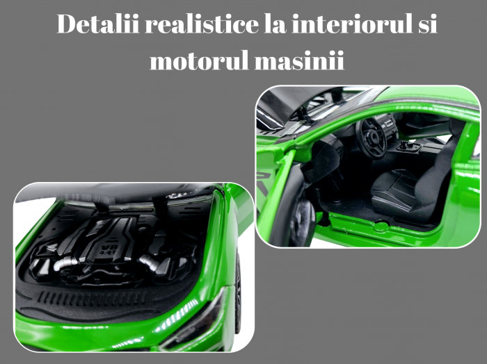 Masina metalica tip BMW M8 cu 3 sunete realistice, Farurile si stopurile lumineaza, Usile, capota si portbagajul se deschid, Baterii incluse, 22cm, Verde, Scara 1:24 [3]