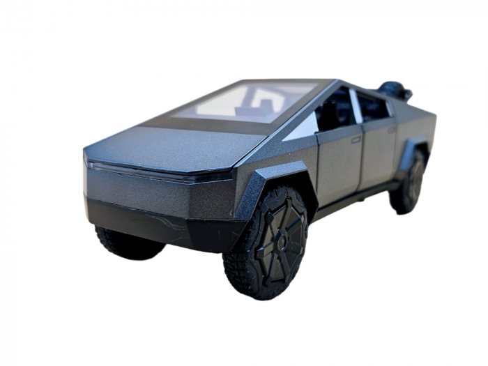 Masina metalica Tesla Cybertruck, 3 sunete realistice, Farurile si stopurile lumineaza, Usile, capota si portbagajul se deschid, baterii incluse, 18cm, Gri, Replica [8]