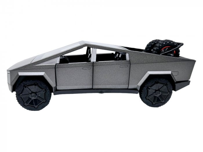 Masina metalica Tesla Cybertruck, 3 sunete realistice, Farurile si stopurile lumineaza, Usile, capota si portbagajul se deschid, baterii incluse, 18cm, Gri, Replica [6]