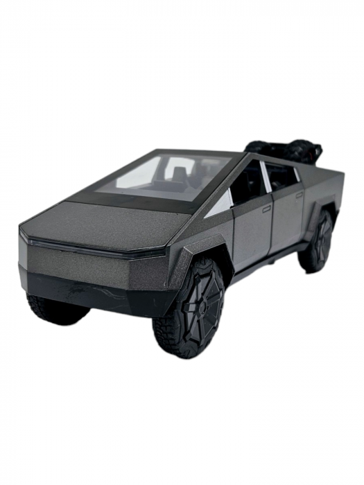 Masina metalica Tesla Cybertruck, 3 sunete realistice, Farurile si stopurile lumineaza, Usile, capota si portbagajul se deschid, baterii incluse, 18cm, Gri, Replica [5]