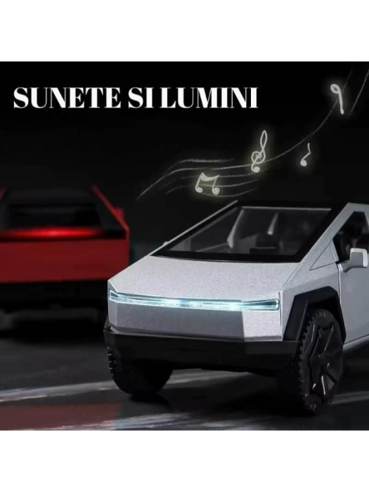 Masina metalica Tesla Cybertruck, sunete si lumini, 15cm, gri [2]