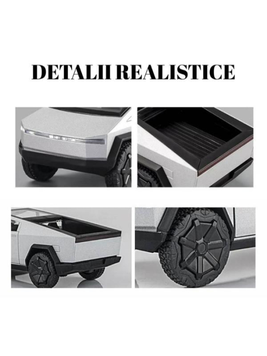 Masina metalica Tesla Cybertruck, sunete si lumini, 15cm, gri [5]