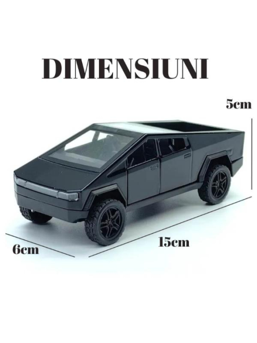 Masina Metalica tip Tesla Cybertruck, Sunete si Lumini, Usi Mobile, Functie Pull-Back, 15cm, Negru [3]