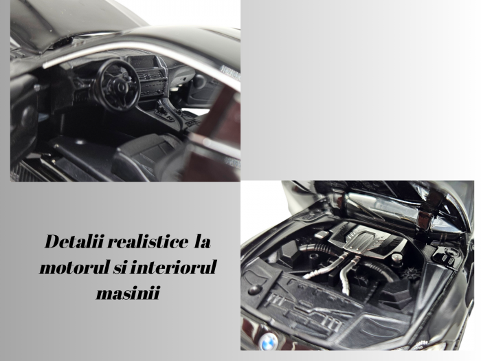 Masina metalica tip BMW M4, Usi mobile, Capota si portbagaj care se deschid, Sunete si lumini, Baterii incluse, Scara 1:32, Negru, 16cm, Replica [3]