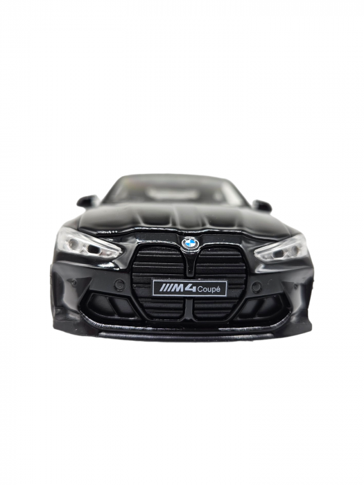 Masina metalica tip BMW M4, Usi mobile, Capota si portbagaj care se deschid, Sunete si lumini, Baterii incluse, Scara 1:32, Negru, 16cm, Replica [10]
